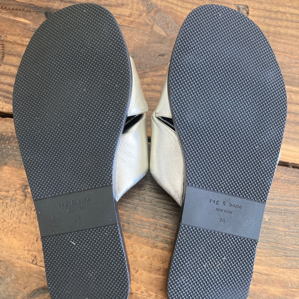 Rag & Bone Keaton Slide Size 6. Silver Leather Sa… - image 6